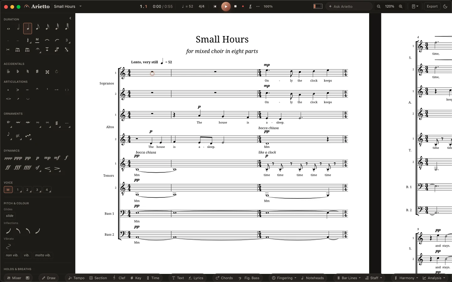 Arietto: Text unter jeder Stimme